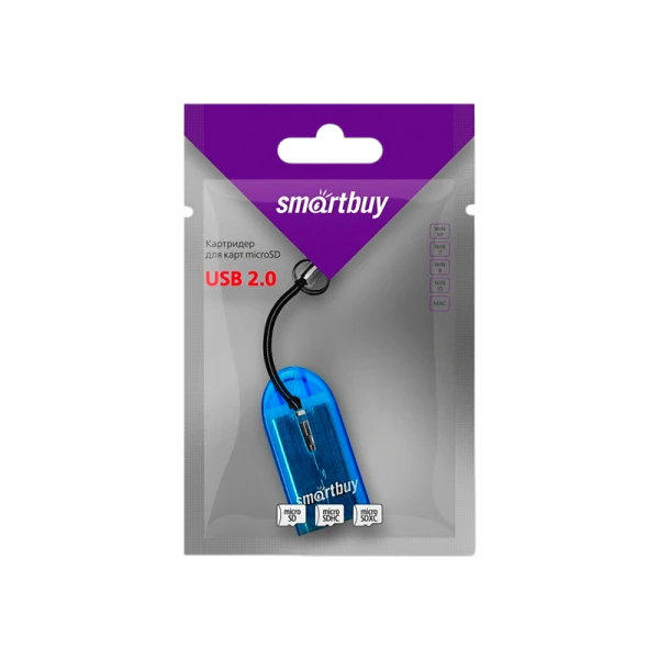 Картридер Smartbuy 710 USB2.0 microSD голубой (1/20)