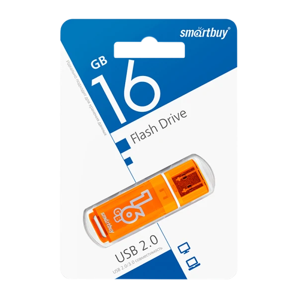 Флеш-накопитель Smartbuy Glossy 16GB USB2.0 пластик оранжевый