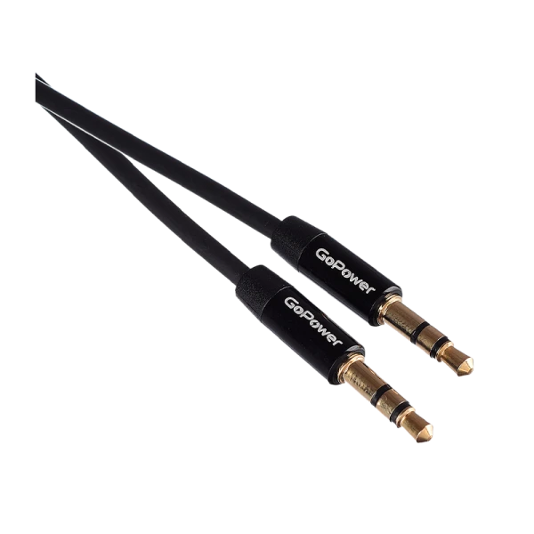 Кабель AUX GoPower Jack 3.5mm (m)-Jack 3.5mm (m) 2.0м TPE черный Premium Zip-Lock c подвесом (1/250)