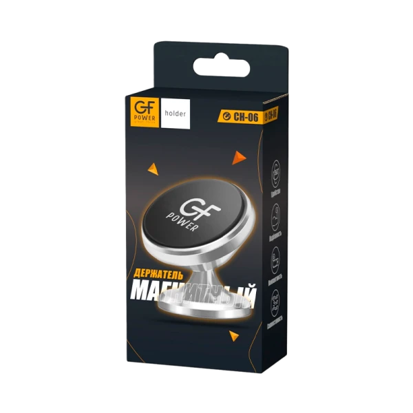 Держатель автомобильный GFPower CH-06 клеевая основа поворотный магнит серебряный (1/200)