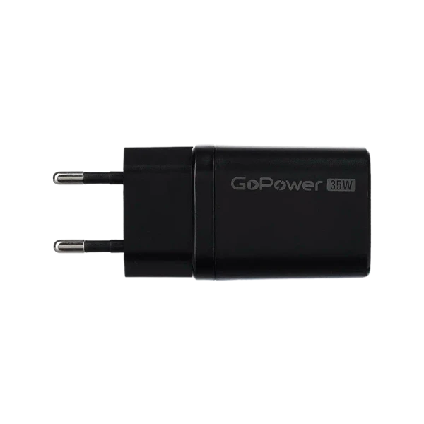 Сетевое З/У GoPower GPQC09 1USB+1Type-C 35W QC3.0 GaN черный