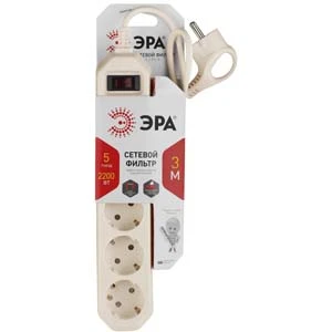Сетевой фильтр ЭРА USF 5р.С/З 10A 3.0м бежевый (1/20)