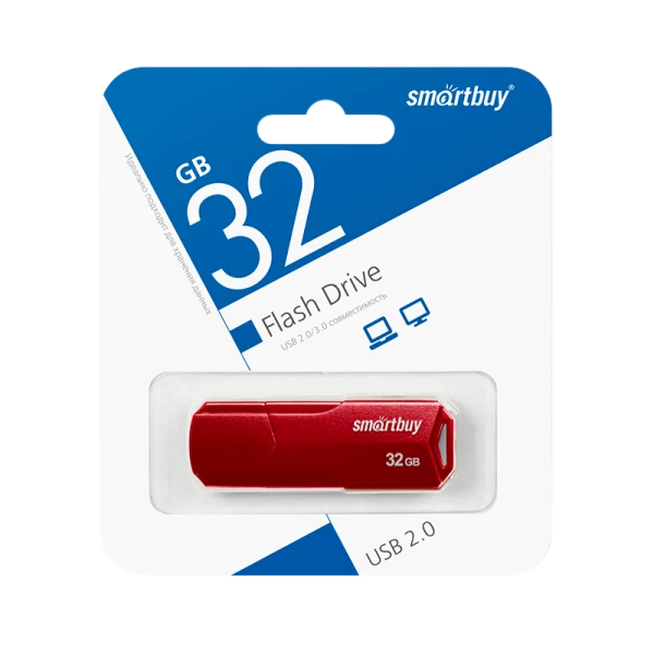 Флеш-накопитель Smartbuy Clue 32GB USB2.0 пластик бургунди