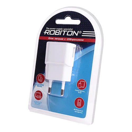 Зарядное устройство ROBITON USB1000 white 1000mA с USB входом BL1 (1/20/40)