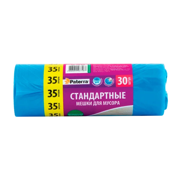 Мешки для мусора 35 л, PATERRA, СИНИЕ, 8 мкм, 30 шт. в рулоне (1/40)