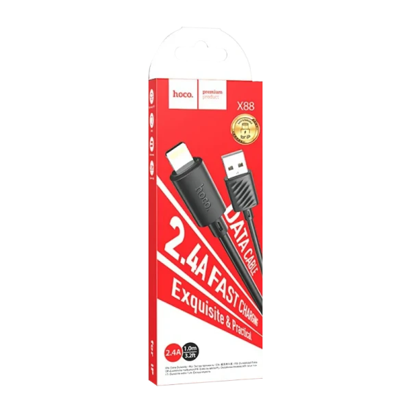 Кабель HOCO X88 USB (m)-Lightning (m) 1.0м 2.4A ПВХ черный (1/420)