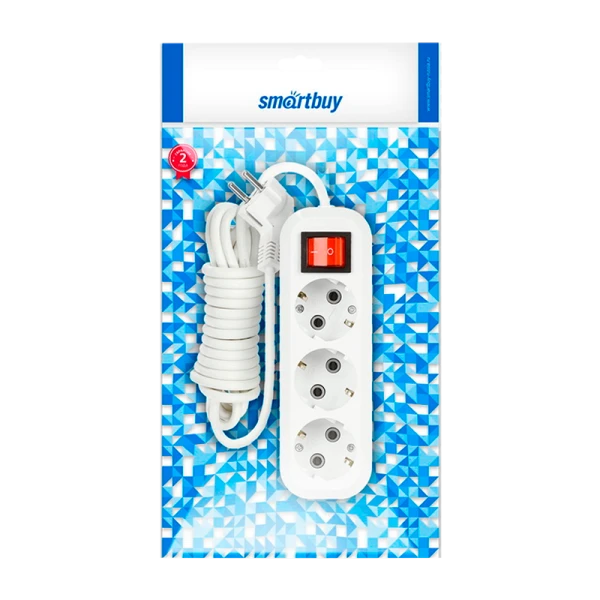 Удлинитель Smartbuy 3р.С/З 16A 2.0м с выкл. ПВС 3x1мм² белый (1/50)