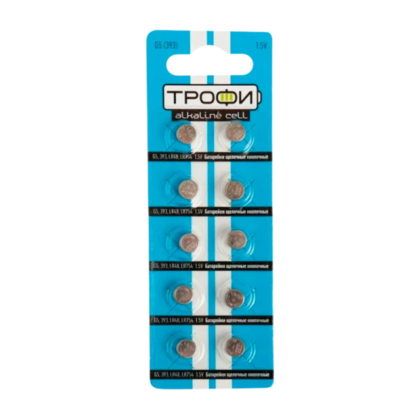 Батарейка Трофи G5/LR754/LR48/393A/193 BL10 Alkaline 1.55V (10/200/1600)