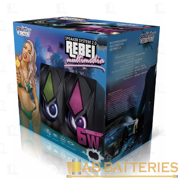 Колонки 2.0 Smartbuy REBEL 6W с подсветкой USB черный (1/30)