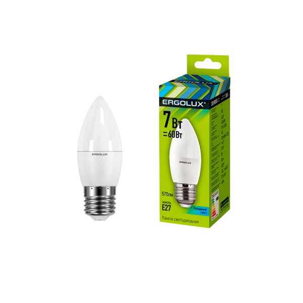Лампа светодиодная Ergolux C35 E27 7W 4500К 180-240V свеча (1/10/100)