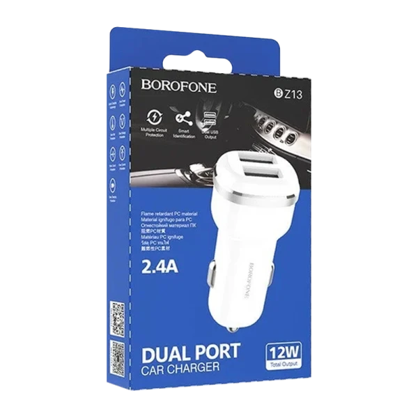Автомобильное З/У Borofone BZ13 2USB 2.4A белый (1/44/176)