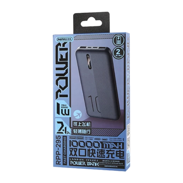 Внешний аккумулятор Remax RPP-295 10000mAh 2.1A 2USB/Type-C синий (1/72)