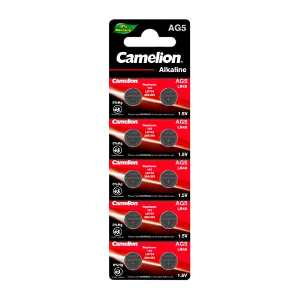 Батарейка Camelion G5/LR754/LR48/393A/193 BL10 Alkaline 1.5V (10/100/3600)