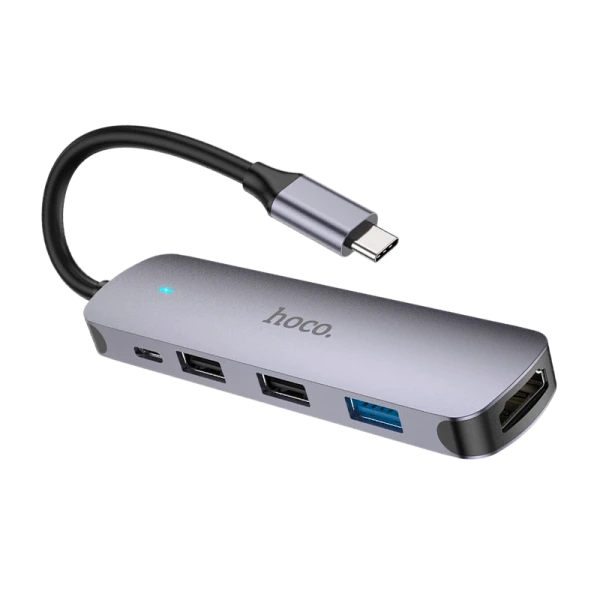 USB-Хаб HOCO HB27 3USB/Type-C/HDMI Type-C (m) USB3.0 серый (1/18/180)