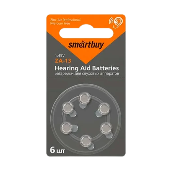 Батарейка Smartbuy ZA13 BL6 Zinc Air 1.45V (6/60/600/3000)