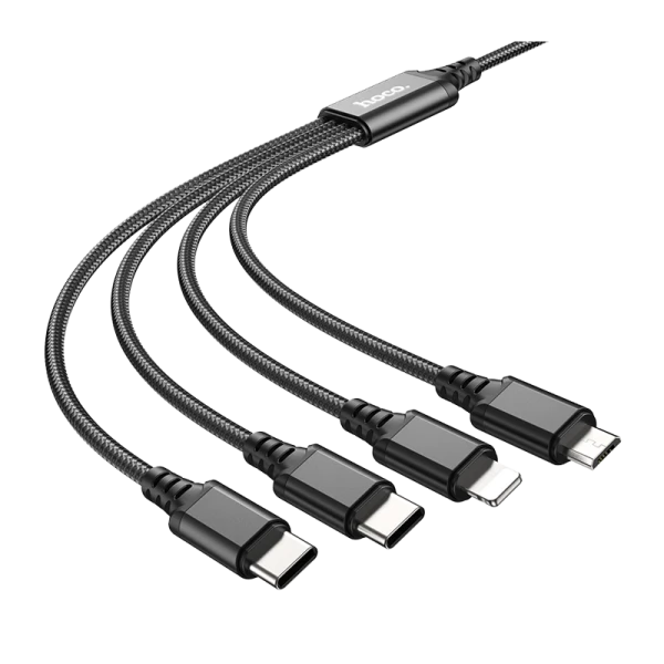 Кабель HOCO X76 USB (m)-2хType-C/Lightning/microUSB (m) 1.0м 2.0A нейлон черный (1/31/310)