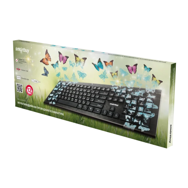 Клавиатура проводная Smartbuy 223 Butterflies классическая USB 1.5м мультимед. черный (1/20)