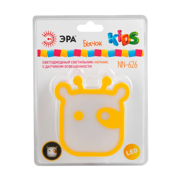 Ночник ЭРА NN-626 3LED 0.5W 220V в розетку с фотосенсором желтый (1/12)