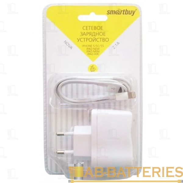 Сетевое З/У Smartbuy 1USB 2.1A с кабелем Lightning белый