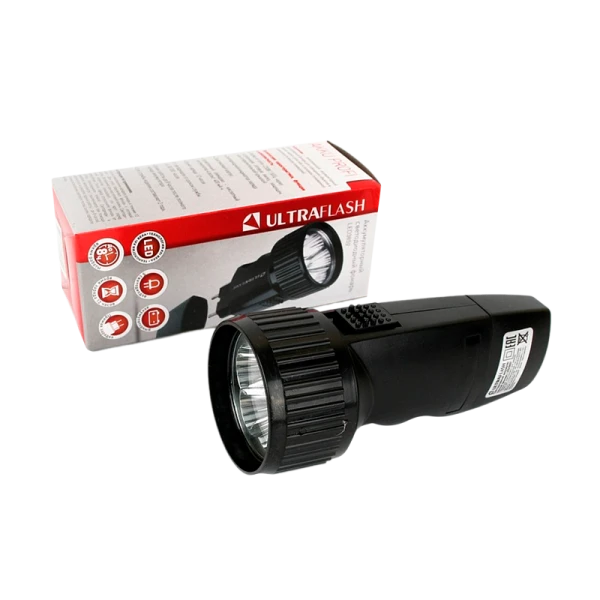 Фонарь туристический Ultraflash LED3859 0.4W 5LED от аккумулятора прямая подзарядка черный (1/108)