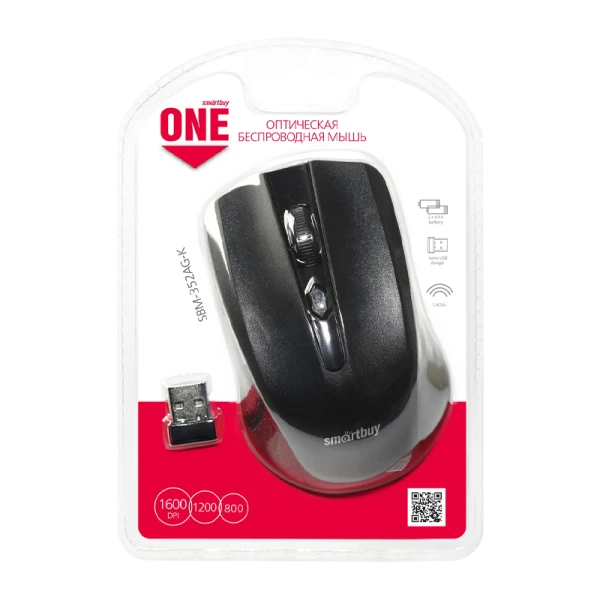 Мышь беспроводная Smartbuy 352AG ONE классическая USB черный (1/60)