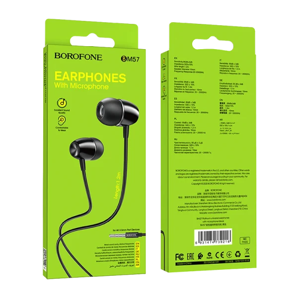 Наушники внутриканальные Borofone BM57 с микр. черный (1/76/304)