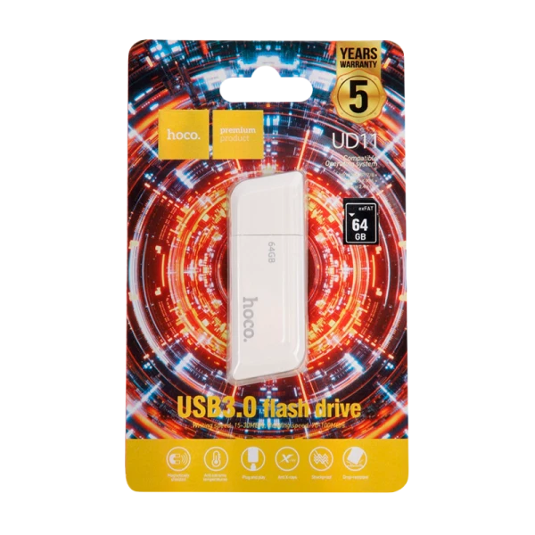 Флеш-накопитель HOCO Wise UD11 64GB USB3.0 пластик белый (1/25/200)