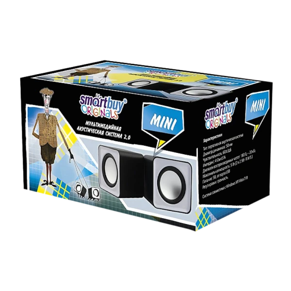 Колонки 2.0 Smartbuy MINI 4W USB+Jack 3.5мм серый (1/80)