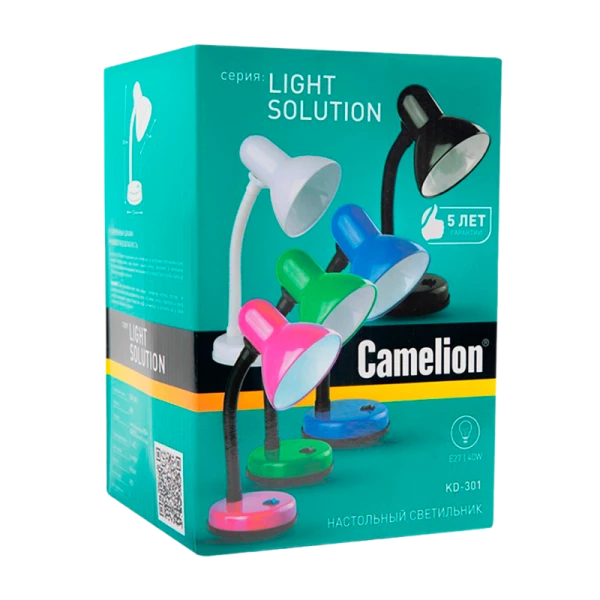 Светильник настольный Camelion KD-301 40W 230V E27 на основании белый (1/12)