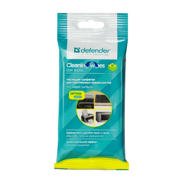Салфетка Defender CLN30200 Optima для поверхностей влажные 20шт. пакет с подвесом (1/38)
