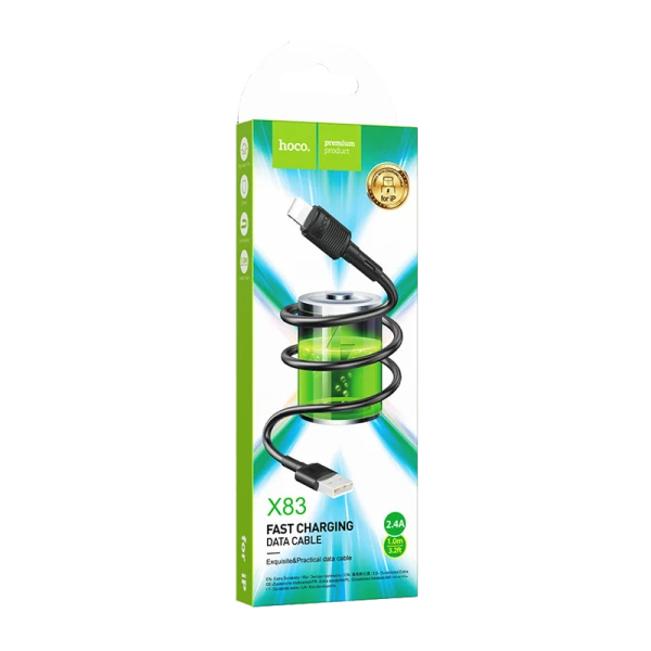 Кабель HOCO X83 USB (m)-Lightning (m) 1.0м 2.4A ПВХ черный (1/33/330)