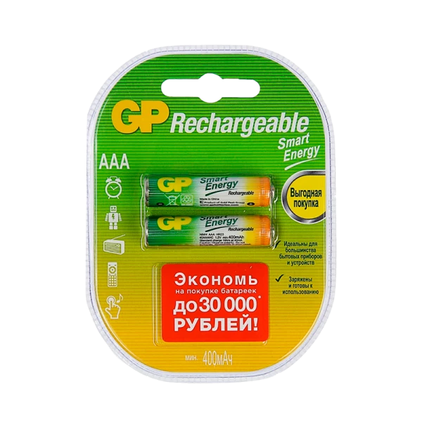Аккумулятор бытовой GP HR03 AAA BL2 NI-MH 400mAh в пластиковой упаковке (2/20/200)