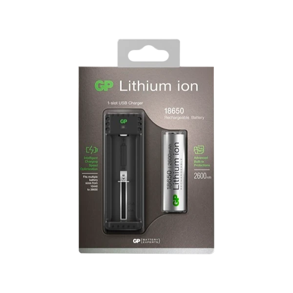 З/У для аккумуляторов GP L111 Li-ion 1 слот + 1x18650 2600mAh (1/24)