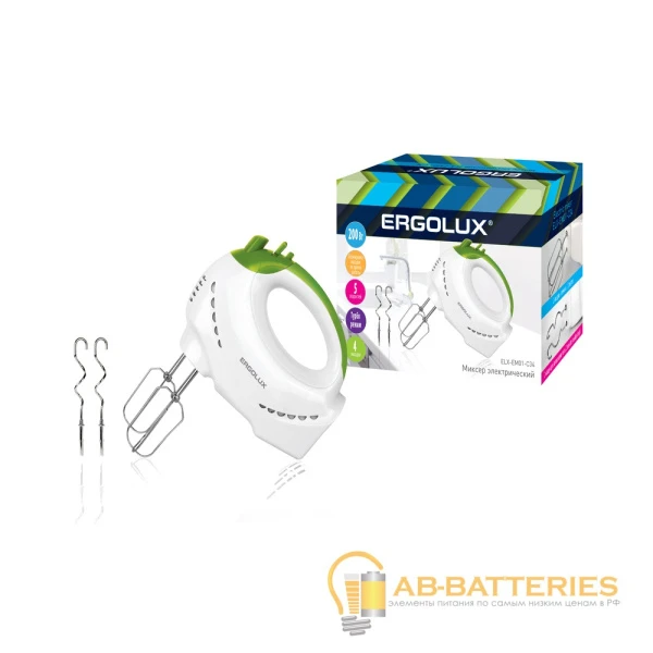Миксер универсальный Ergolux ELX-EM01-C34 200W 5 скоростей белый зеленый