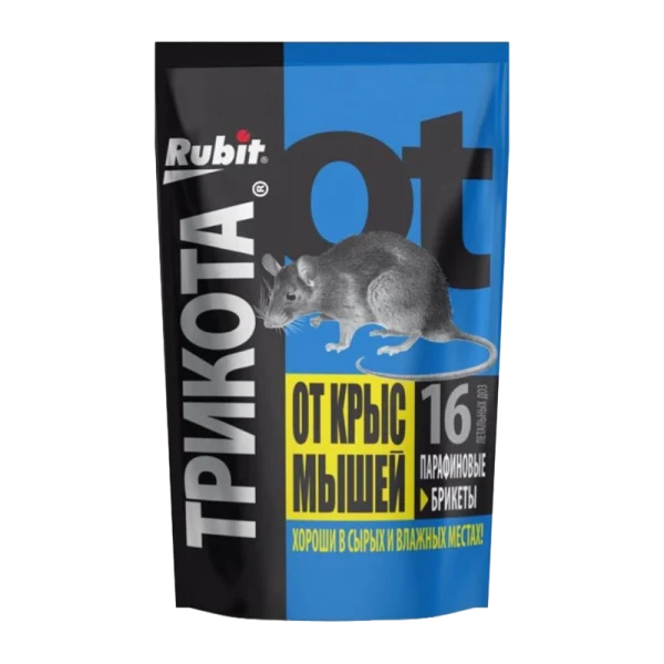 Тесто-брикеты Рубит от крыс и мышей ТриКота (син) параф. брикет 16 доз.150г - 40шт./кор.