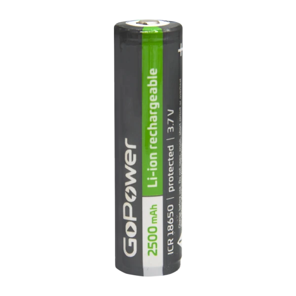 Аккумулятор Li-ion GoPower ICR18650 BL1 3.7V 2500mAh с защитой выс.конт. (1/6/120)
