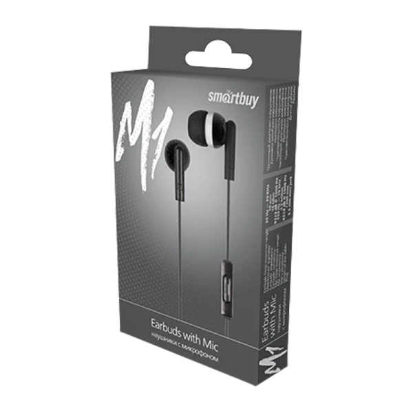 Наушники внутриканальные Smartbuy M1 с микр. черный в коробке (1/50)