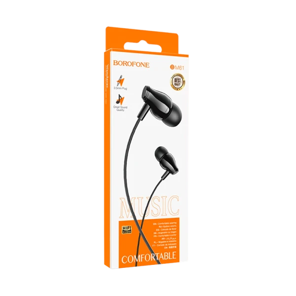Наушники вставные Borofone BE61 bluetooth 5.3 с микр. спорт. черный (1/80)