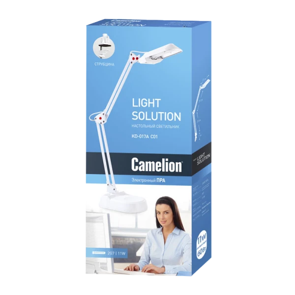 Светильник настольный Camelion KD-017C 11W 230V 2G7 струбцина +лампа белый (1/6)
