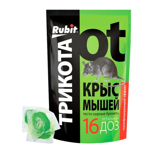 Тесто-брикеты Рубит от крыс и мышей ТриКота (зелен) сырные 16 доз.150г - 50шт./кор.