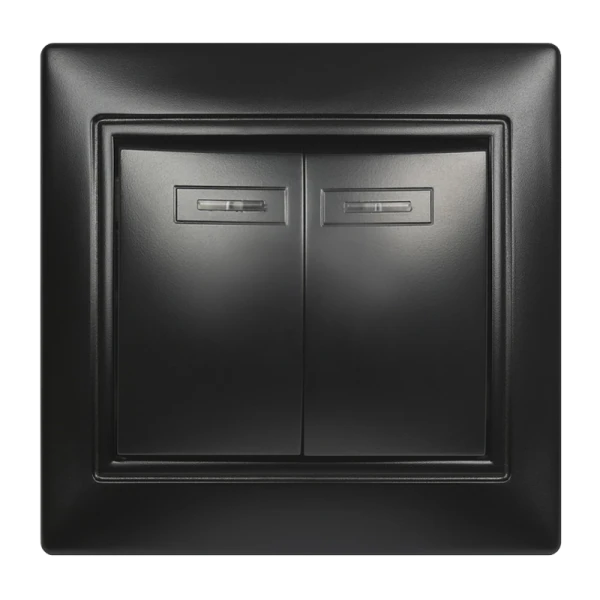 Выключатель Smartbuy 2-клавишный с индикатором 10А черный, "Венера"