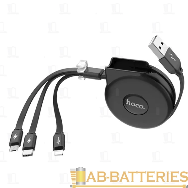 Кабель HOCO U50 USB (m)-2хType-C/Lightning/microUSB (m) 1.0м 2.0A TPE черный (1/30/180)