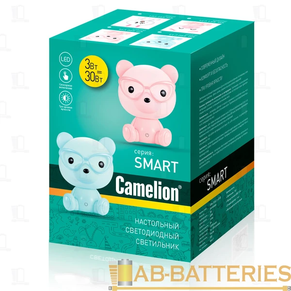 Светильник настольный Camelion KD-890 3W 1LED IP20 на основании сенс. розовый (1/12)