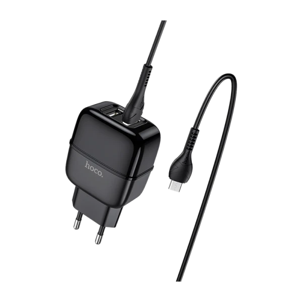 Сетевое З/У HOCO C77A 2USB 2.4A с кабелем Type-C черный (1/12/120)