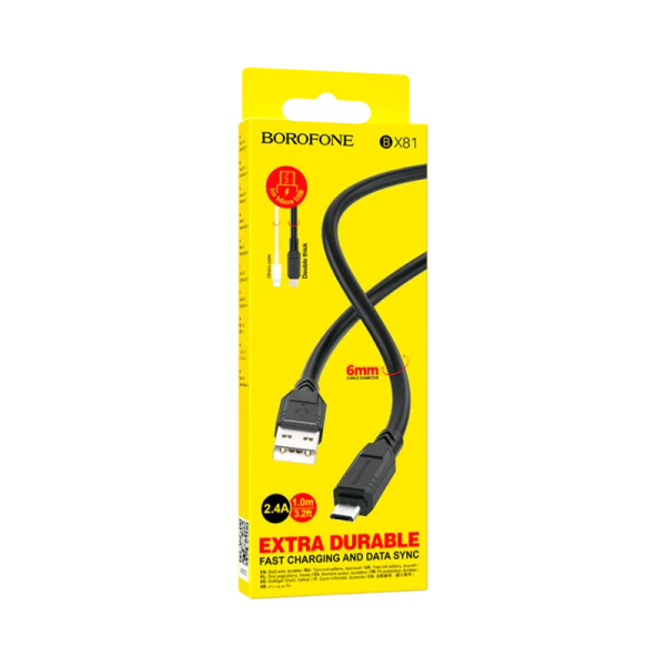 Кабель Borofone BX81 USB (m)-microUSB (f) 1.0м 2.4A ПВХ черный (1/360)