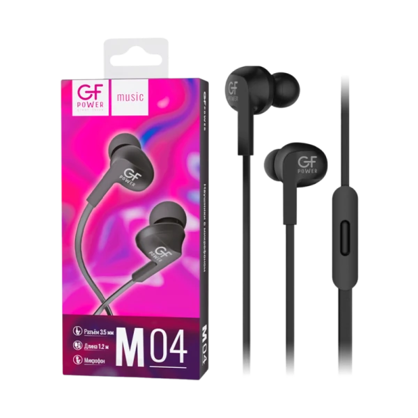 Наушники внутриканальные GFPower M04 с микр. черный (1/200)