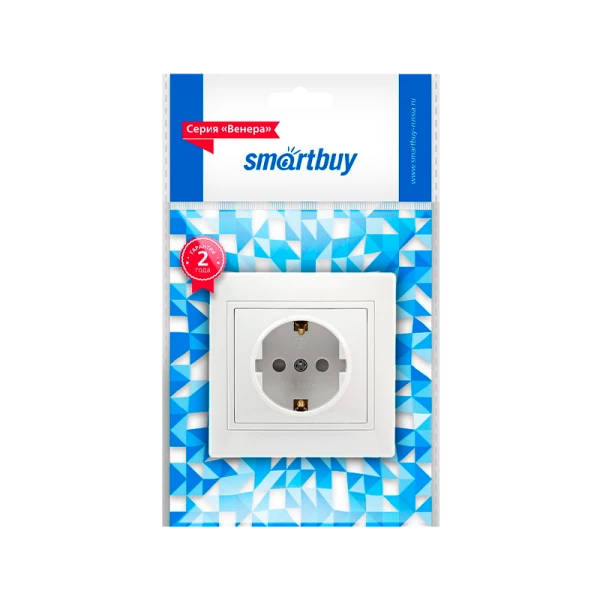 Розетка Smartbuy 1-местная с заземлением 16А белая с защ. штор. "Венера"