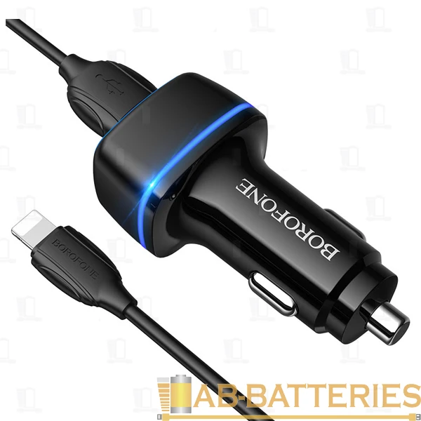 Автомобильное З/У Borofone BZ14 2USB 2.4A с кабелем Lightning черный (1/44/176)