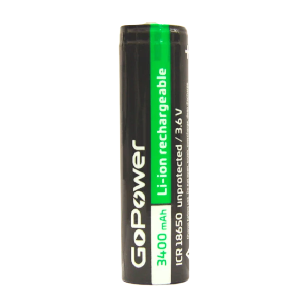 Аккумулятор Li-ion GoPower NCR18650 (Pan. NCR18650B) PC1 3.6V 3400mAh без защиты плос.конт. (1/96/19