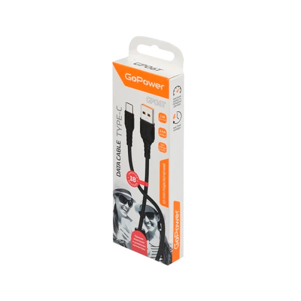 Кабель GoPower GP06T USB (m)-Type-C (m) 1.0м 2.4A ПВХ черный (1/200/800)